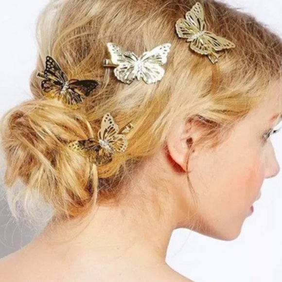 Gold tone Butterfly Alloy Hair Pins - set of 2 - Picture 1 of 9